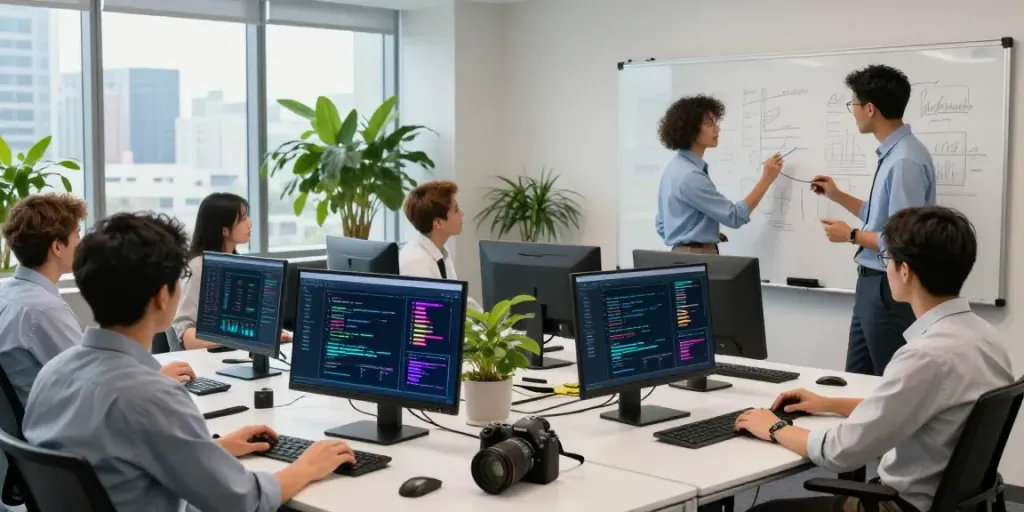 Collaboration in a corporate workspace illustrating Enterprise AI development.